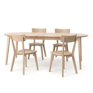 Stół z krzesłami - stół okrągły rozkładany 110+2x50 cm Orbetello + 4 krzesła drewniane Leon