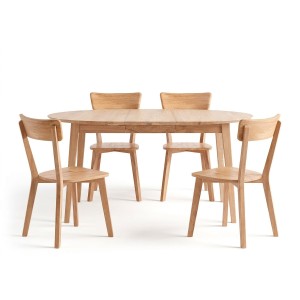 Stół z krzesłami - stół okrągły rozkładany 90+50 cm Orbetello + 4 krzesła drewniane Leon