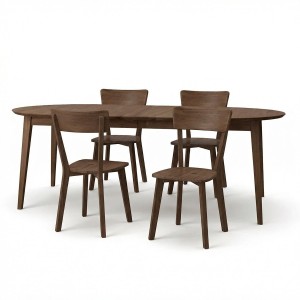 Stół z krzesłami - stół okrągły rozkładany 90+2x50 cm Orbetello + 4 krzesła drewniane Leon