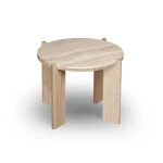 Okrągły stolik kawowy drewniany z blatem z trawertynu dąb bielony Tivoli