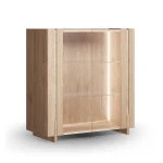 Witryna szklana drewniana do salonu z trawertynem dąb bielony Tivoli