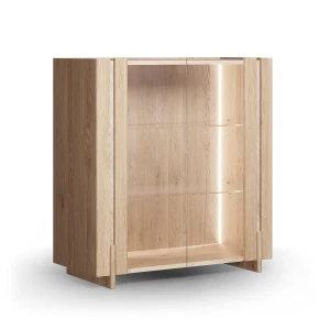 Witryna szklana drewniana do salonu z trawertynem dąb bielony Tivoli