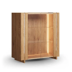 Witryna szklana drewniana do salonu z trawertynem dąb naturalny Tivoli