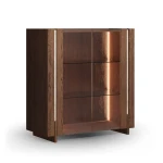 Witryna szklana drewniana do salonu z trawertynem dąb tabacco Tivoli