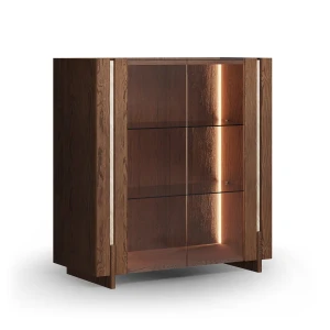 Witryna szklana drewniana do salonu z trawertynem dąb tabacco Tivoli