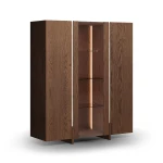 Witryna drewniana niska z trawertynem dąb tabacco Tivoli