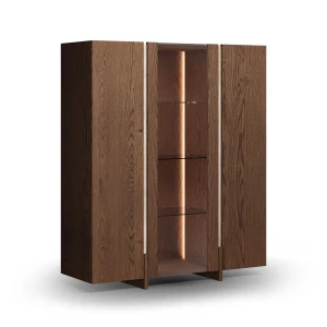 Witryna drewniana niska z trawertynem dąb tabacco Tivoli